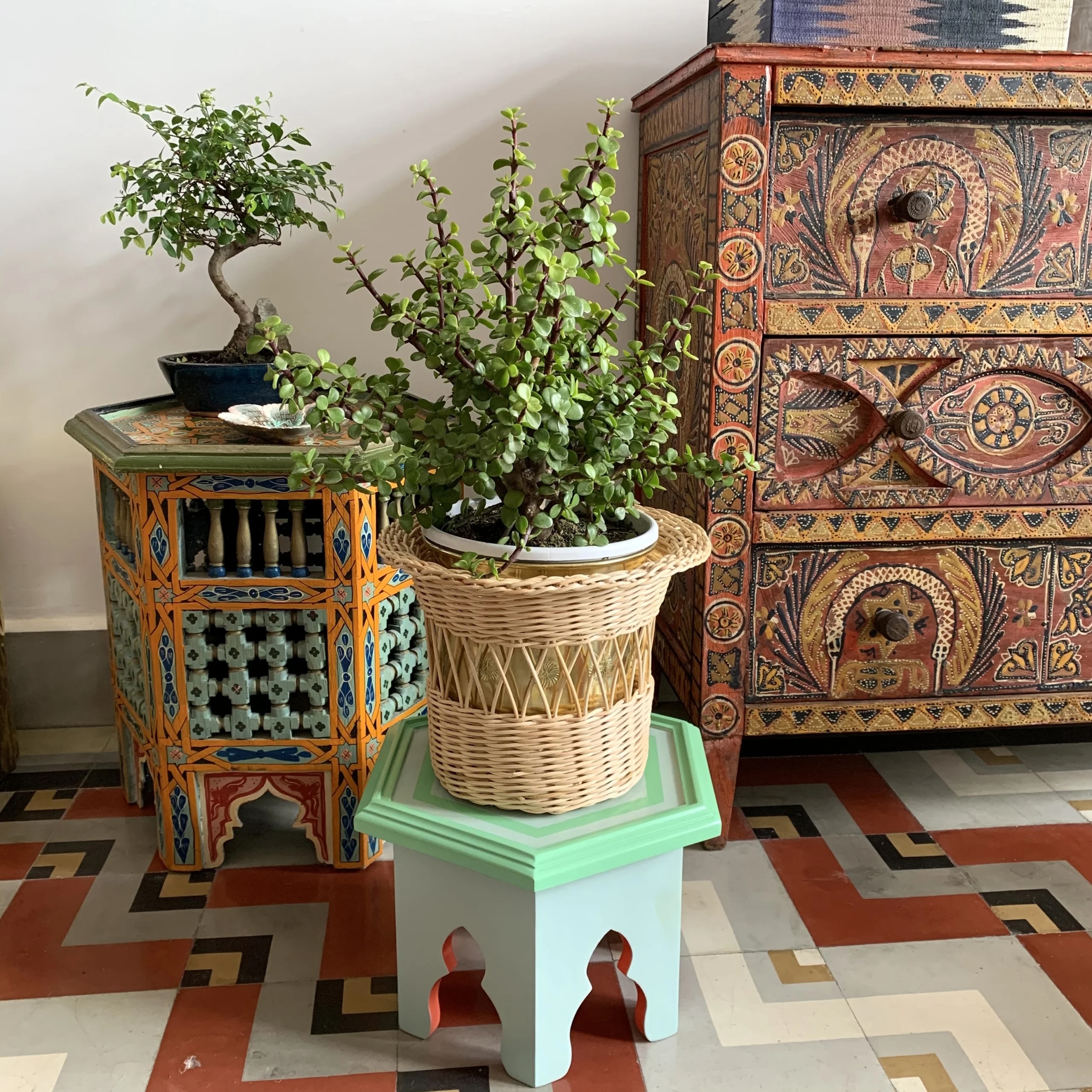 Tavolini Ottagonali Intagliati Marocchini